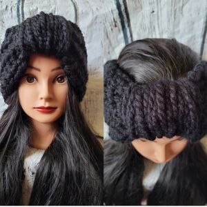 Black Wool Mix Crochet Ear Warmer